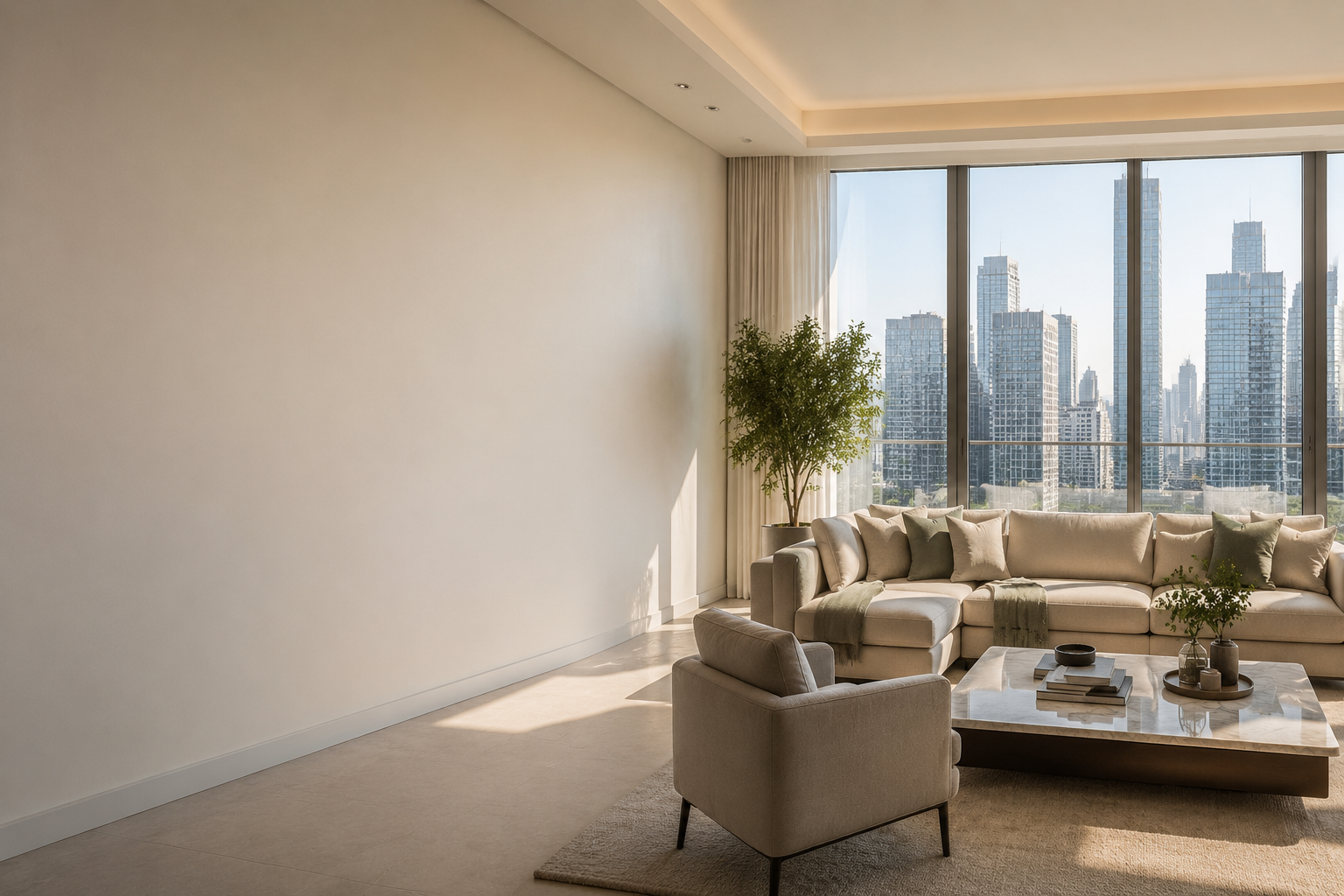 Freshly painted modern Dubai apartment living room