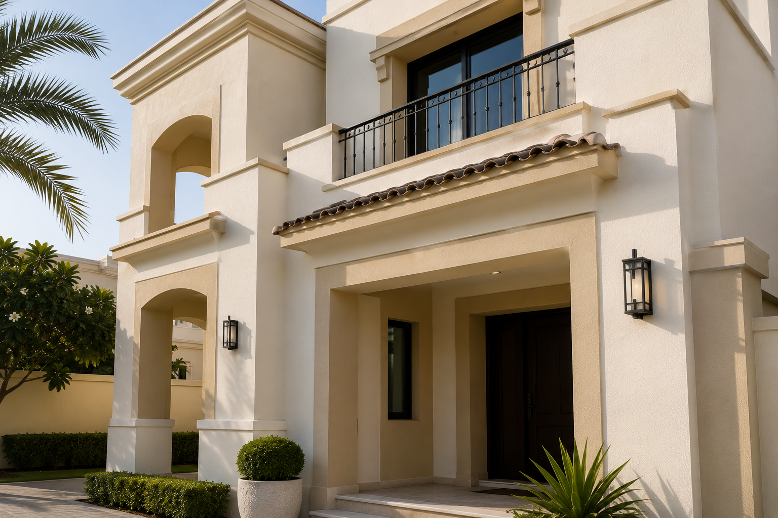 Outdoor villa painter Dubai working on exterior project